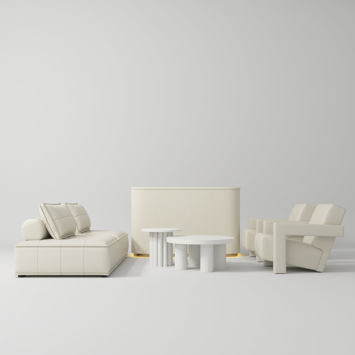 Manufakturo Complete Set 02 Reception Area - Chair & Sofa for Luxury Salon Waiting Area Creamy - close-up of a construction detail