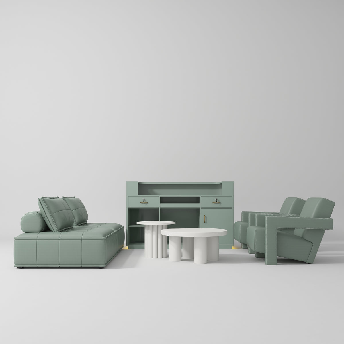Manufakturo Complete Set 02 Reception Area - Chair & Sofa for Luxury Salon Waiting Area Olive - close-up of a construction detail