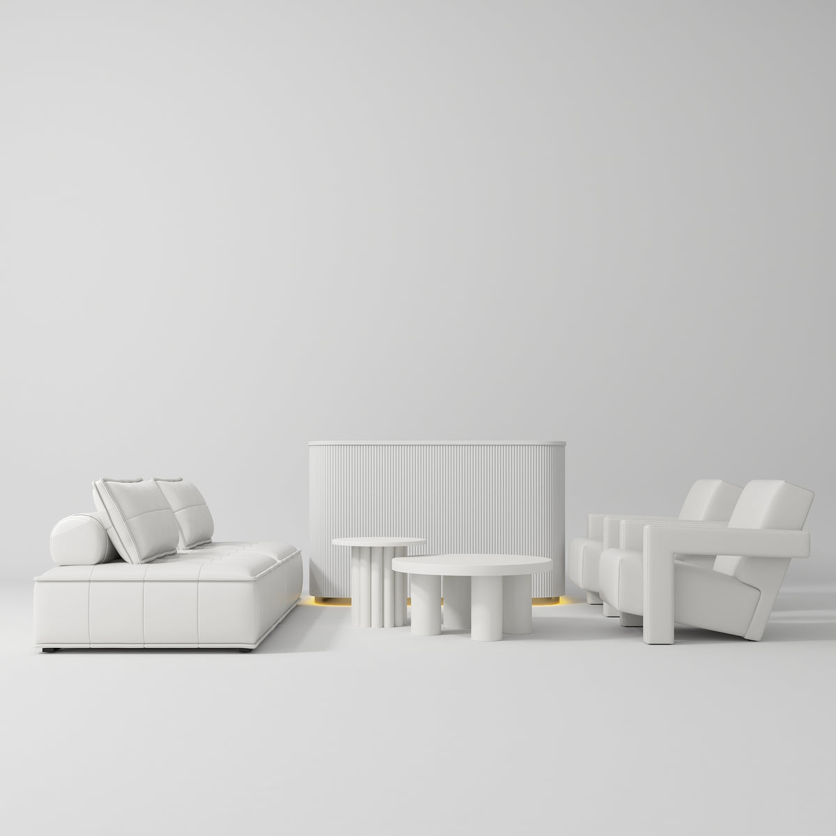 Manufakturo Complete Set 02 Reception Area - Chair & Sofa for Luxury Salon Waiting Area White - close-up of a construction detail