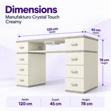 Manufakturo Crystal Touch Creamy manicure table dimensions: 120 cm wide, 45 cm deep and 78 cm high.