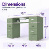 Manufakturo Crystal Touch Olive manicure table dimensions: 120 cm wide, 45 cm deep and 78 cm high.