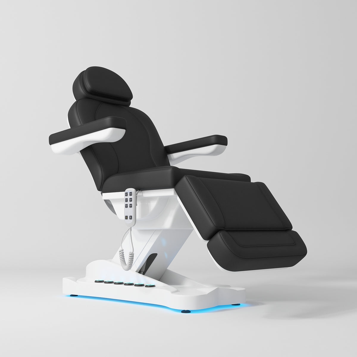 Manufakturo Éclat Salon Beauty Bed with Footrest Controls Black - close-up of the upholstery and construction details