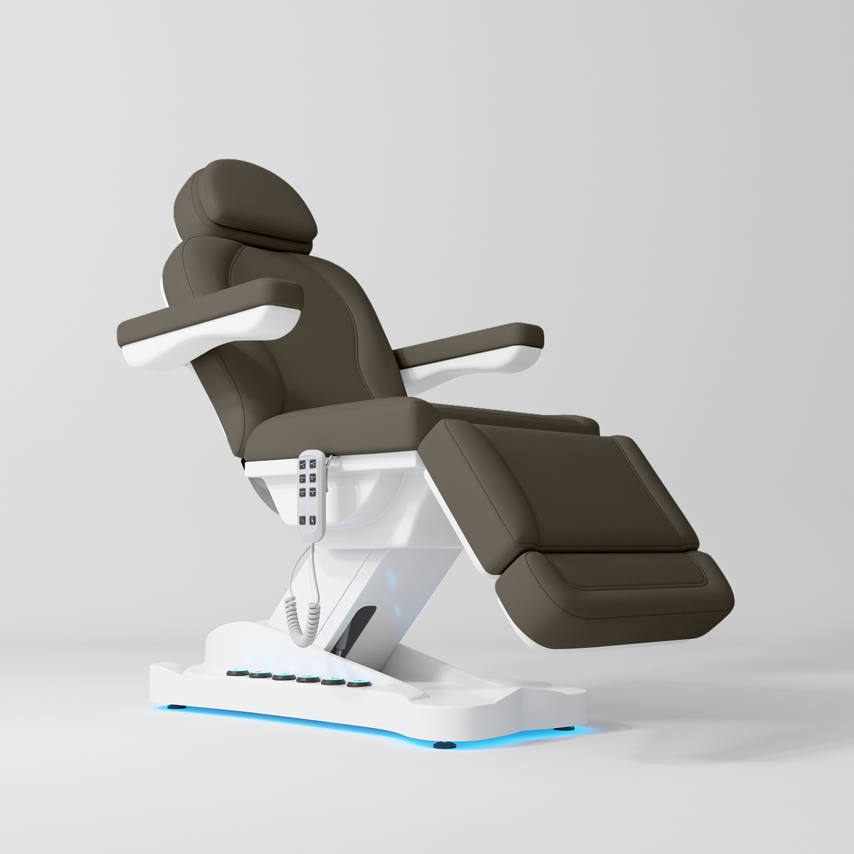 Manufakturo Éclat Salon Beauty Bed with Footrest Controls Cocoa Mocha - close-up of the upholstery and construction details