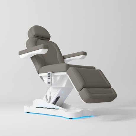 Manufakturo Éclat Salon Beauty Bed with Footrest Controls Deep Ash - close-up of the upholstery and construction details