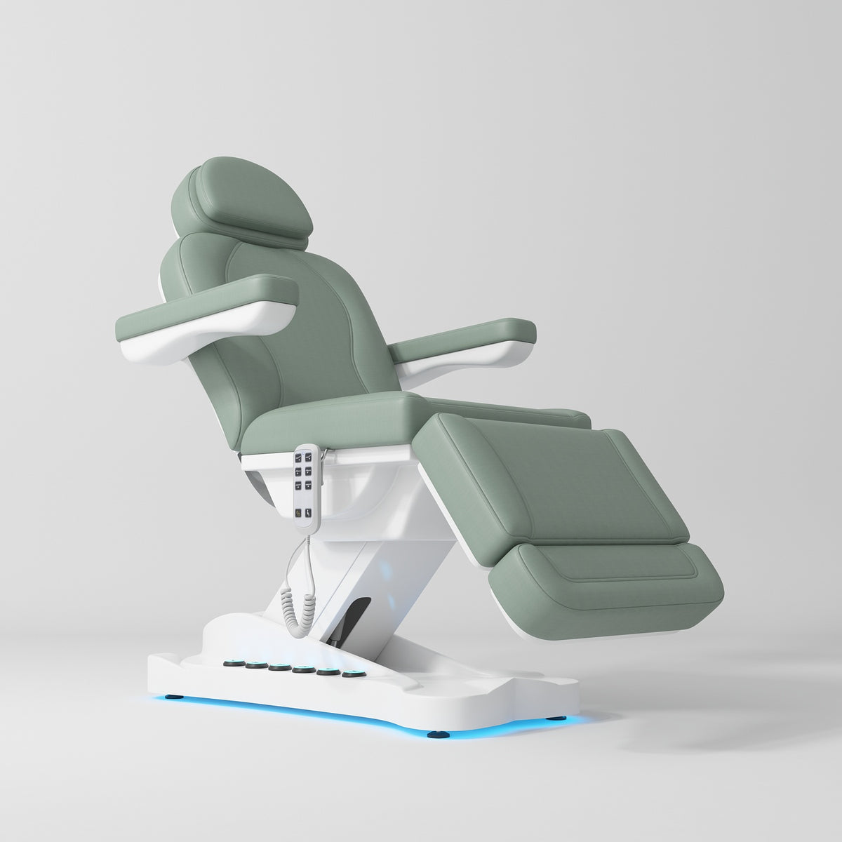 Manufakturo Éclat Salon Beauty Bed with Footrest Controls Olive - close-up of the upholstery and construction details