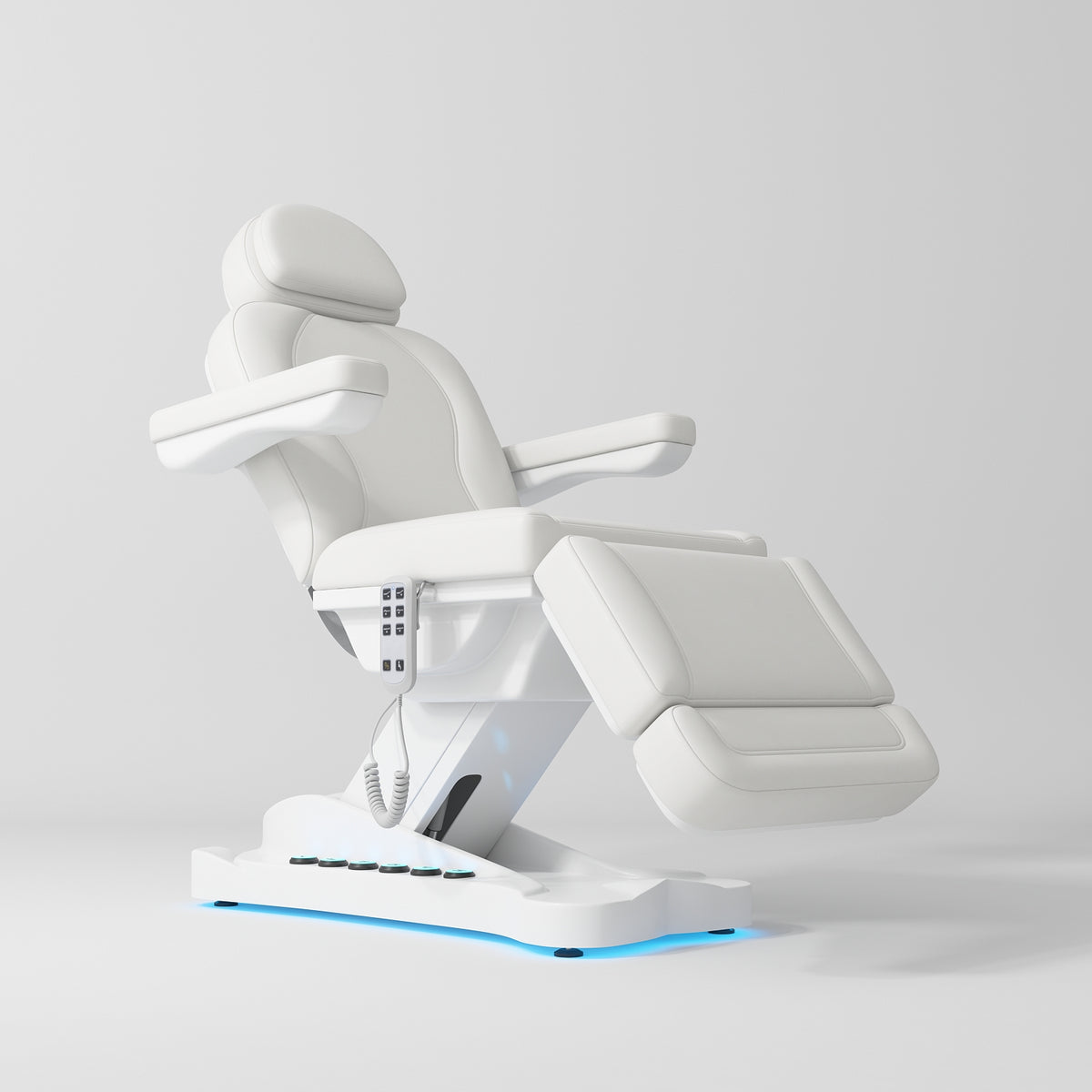 Manufakturo Éclat Salon Beauty Bed with Footrest Controls White - close-up of the upholstery and construction details