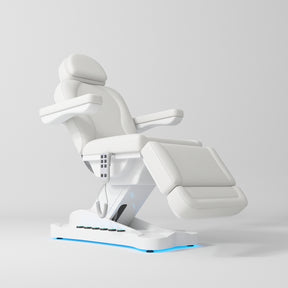 Manufakturo Éclat Salon Beauty Bed with Footrest Controls White - close-up of the upholstery and construction details