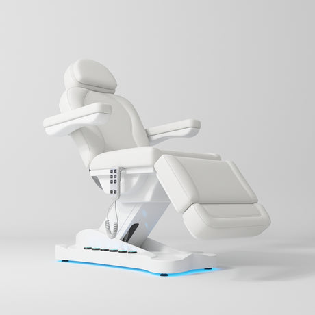 Manufakturo Éclat Salon Beauty Bed with Footrest Controls White - close-up of the upholstery and construction details