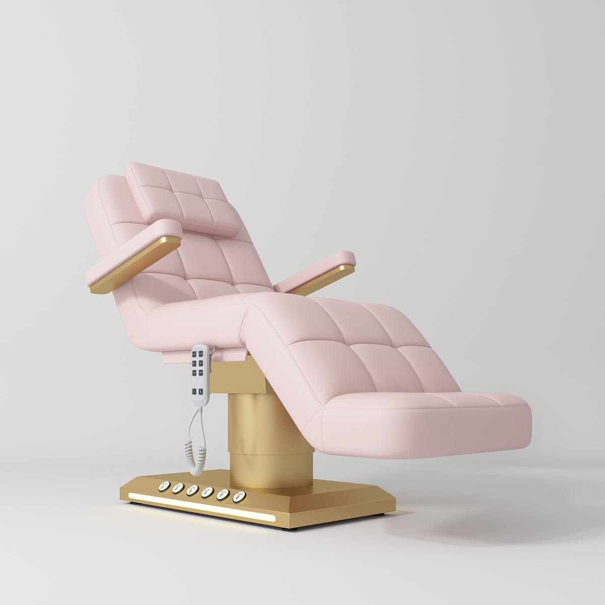Manufakturo Saphir version B Electric Salon Bed with Dual Controls Light Pink - close-up of the upholstery and construction details