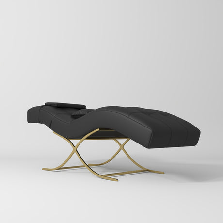 Manufakturo Elegance Lash Bed - Gold Frame & Adjustable Headrest Black - displayed in a professional treatment-room setting