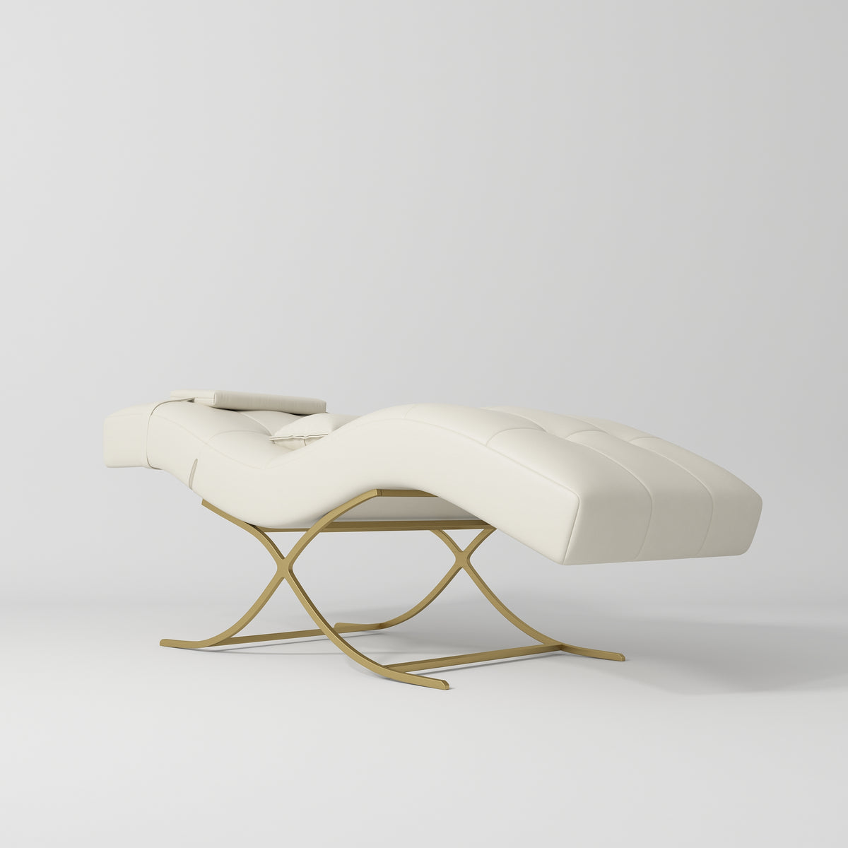Manufakturo Elegance Lash Bed - Gold Frame & Adjustable Headrest Creamy - close-up of the upholstery and construction details