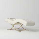 Manufakturo Elegance Lash Bed - Gold Frame & Adjustable Headrest Creamy - close-up of the upholstery and construction details