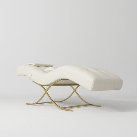 Manufakturo Elegance Lash Bed - Gold Frame & Adjustable Headrest Creamy - close-up of the upholstery and construction details