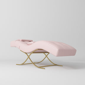 Manufakturo Elegance Lash Bed - Gold Frame & Adjustable Headrest Light Pink - close-up of the upholstery and construction details