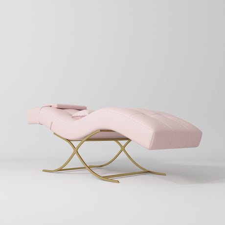 Manufakturo Elegance Lash Bed - Gold Frame & Adjustable Headrest Light Pink - close-up of the upholstery and construction details