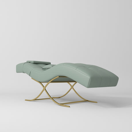 Manufakturo Elegance Lash Bed - Gold Frame & Adjustable Headrest Olive - close-up of the upholstery and construction details