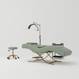 Manufakturo Elegance Lash Bed - Gold Frame & Adjustable Headrest Olive - close-up of the upholstery and construction details