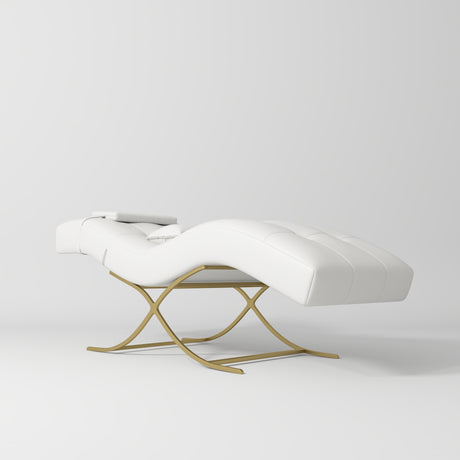 Manufakturo Elegance Lash Bed - Gold Frame & Adjustable Headrest White - displayed in a professional treatment-room setting