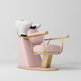 Manufakturo Élise Premium Hair Salon Backwash Chair Bare Blush - White Bowl - close-up of the upholstery and construction details
