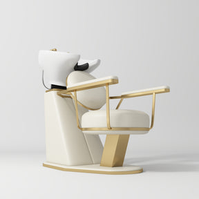 Manufakturo Élise Premium Hair Salon Backwash Chair Creamy - White Bowl - displayed in a professional treatment-room setting