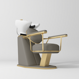 Manufakturo Élise Premium Hair Salon Backwash Chair Deep Ash - White Bowl - displayed in a professional treatment-room setting