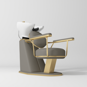 Manufakturo Élise Premium Hair Salon Backwash Chair Deep Ash - White Bowl - displayed in a professional treatment-room setting