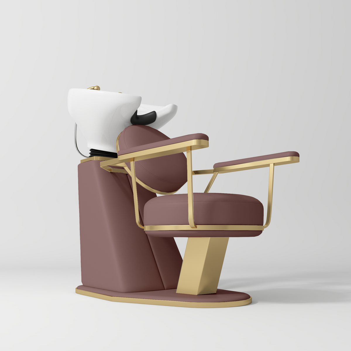 Manufakturo Élise Premium Hair Salon Backwash Chair Dusty Rose - White Bowl - displayed in a professional treatment-room setting