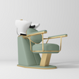 Manufakturo Élise Premium Hair Salon Backwash Chair Olive - White Bowl - displayed in a professional treatment-room setting