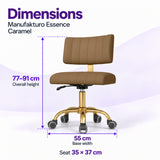 Manufakturo Essence Caramel beauty chair dimensions: overall height 77 to 91 cm, seat 35 x 37 cm and base width 55 cm.