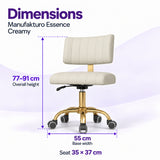 Manufakturo Essence Creamy beauty chair dimensions: overall height 77 to 91 cm, seat 35 x 37 cm and base width 55 cm.