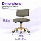 Manufakturo Essence Deep Ash beauty chair dimensions: overall height 77 to 91 cm, seat 35 x 37 cm and base width 55 cm.