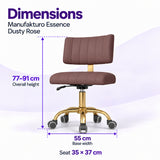Manufakturo Essence Dusty Rose beauty chair dimensions: overall height 77 to 91 cm, seat 35 x 37 cm and base width 55 cm.