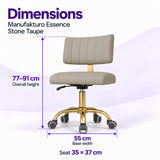Manufakturo Essence Stone Taupe beauty chair dimensions: overall height 77 to 91 cm, seat 35 x 37 cm and base width 55 cm.