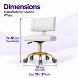 Manufakturo Essence White beauty chair dimensions: overall height 77 to 91 cm, seat 35 x 37 cm and base width 55 cm.