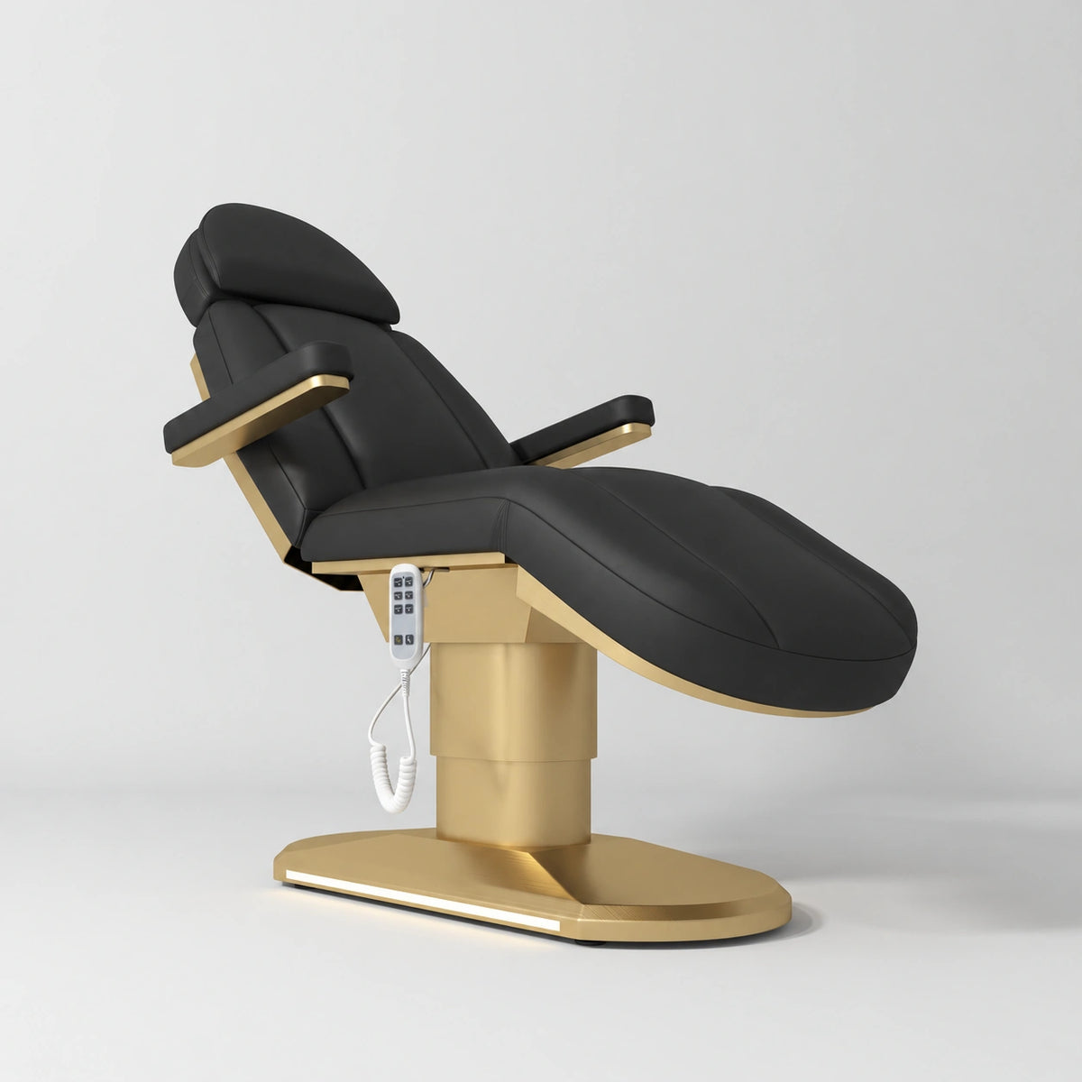 Manufakturo Étoile Black electric beauty bed in the original catalogue composition and grey background, with updated eight-button hand-held controller.