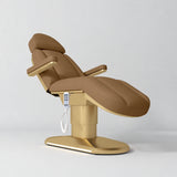 Manufakturo Étoile Caramel electric beauty bed in the original catalogue composition and grey background, with updated eight-button hand-held controller.