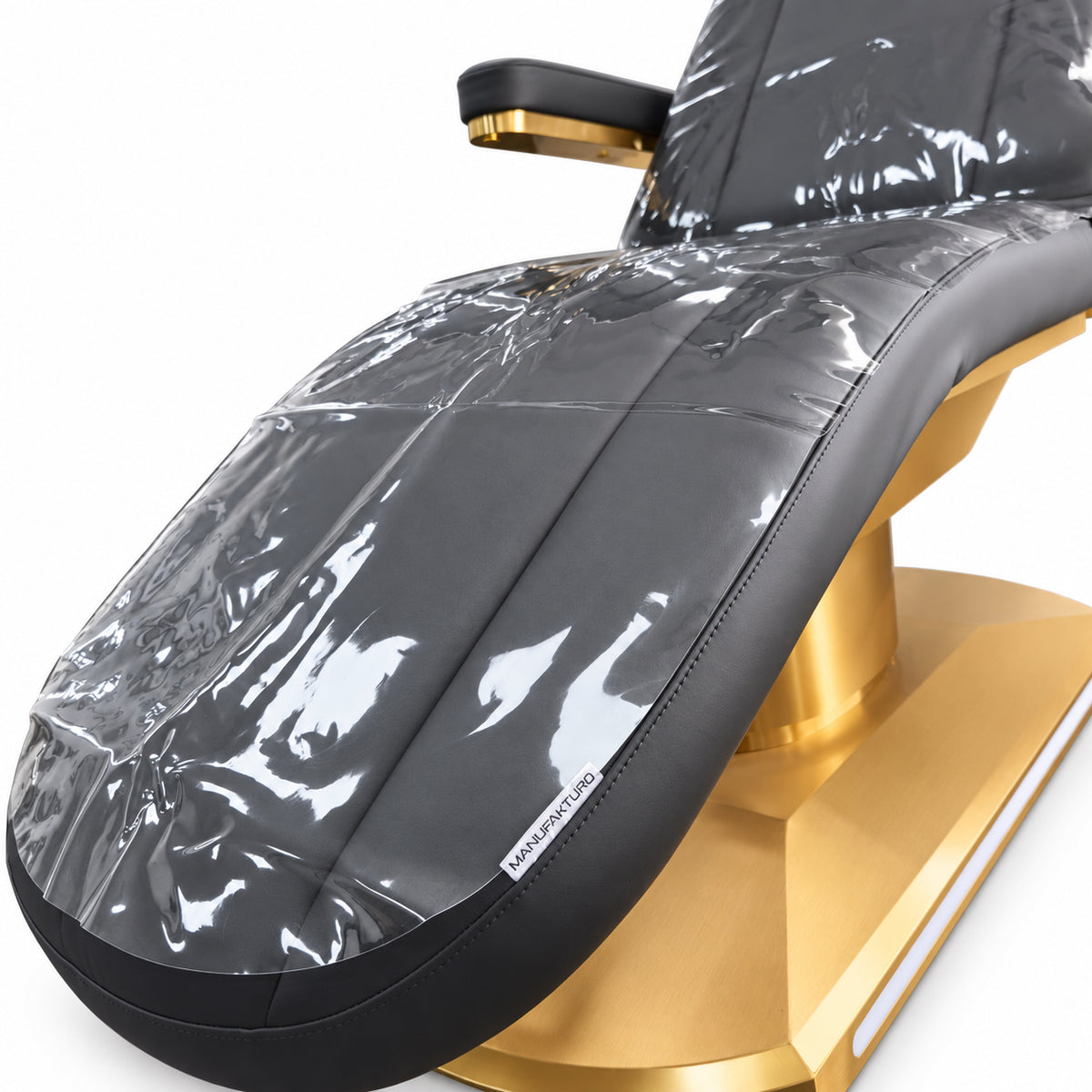 Étoile clear leg-section protector with the original curved upholstery and gold pedestal base
