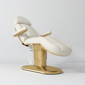 Manufakturo Étoile Creamy electric beauty bed in the original catalogue composition and grey background, with updated eight-button hand-held controller.