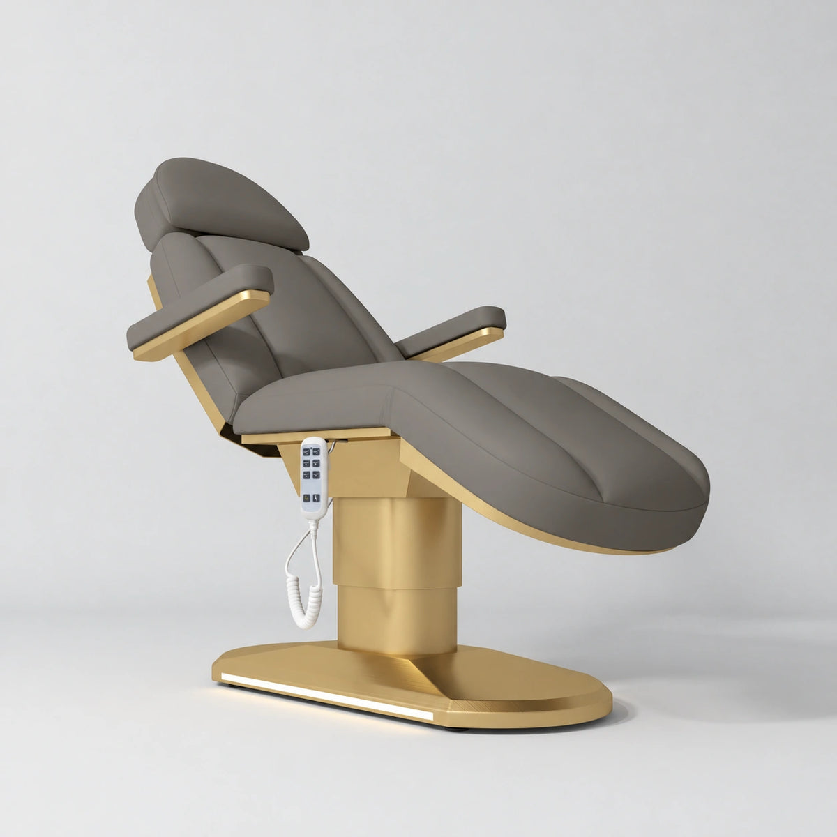Manufakturo Étoile Deep Ash electric beauty bed in the original catalogue composition and grey background, with updated eight-button hand-held controller.