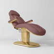 Manufakturo Étoile Dusty Rose electric beauty bed in the original catalogue composition and grey background, with updated eight-button hand-held controller.