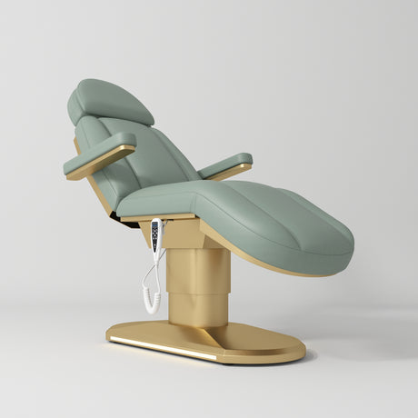 Manufakturo Étoile Electric Lash Beauty Bed - 3 Motors Olive - close-up of the upholstery and construction details