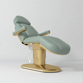 Manufakturo Étoile Olive electric beauty bed in the original catalogue composition and grey background, with updated eight-button hand-held controller.