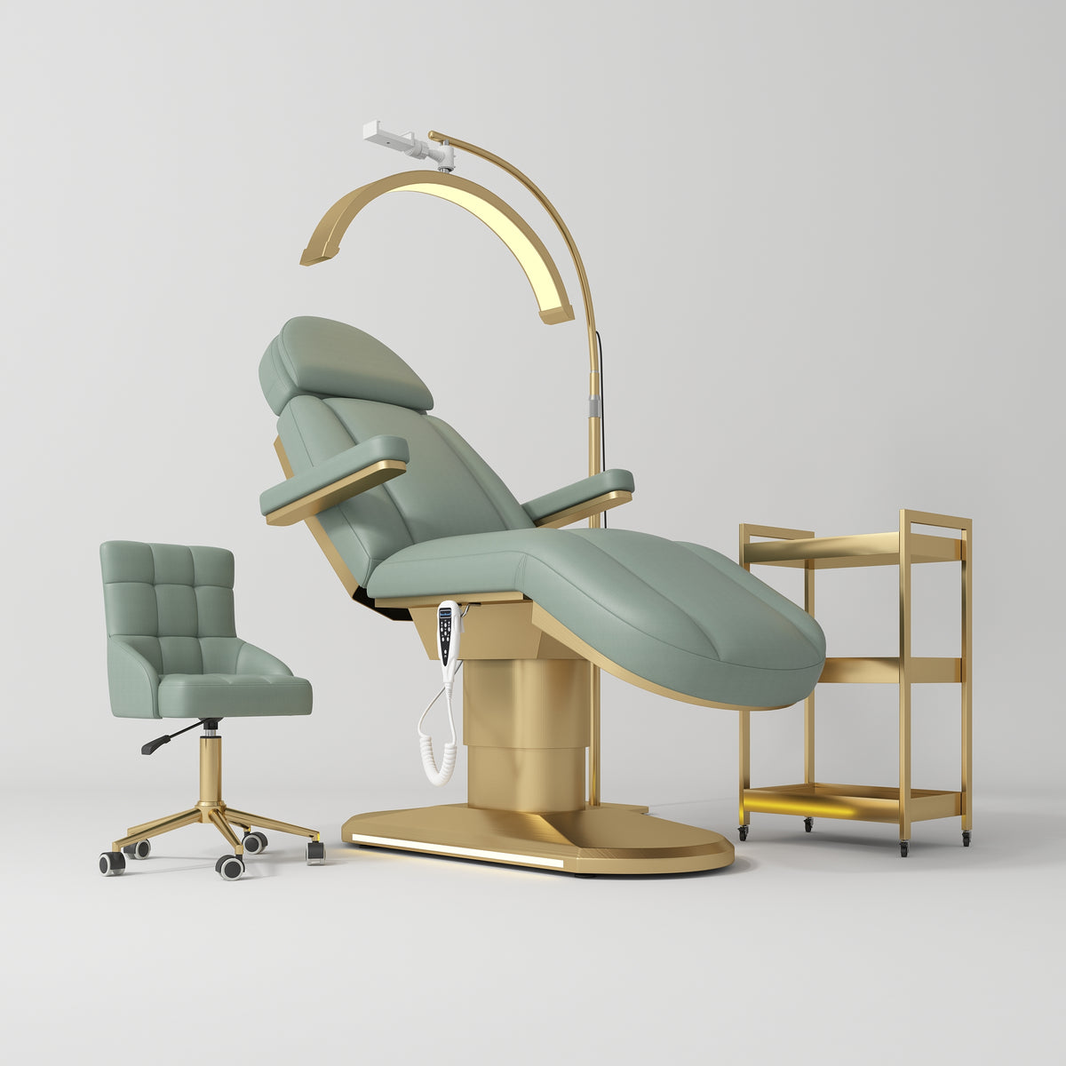 Manufakturo Étoile Olive The Complete Studio Set - Beauty Bed, Chair, Moonlight & Trolley - close-up of a construction detail