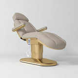 Manufakturo Étoile Stone Taupe electric beauty bed in the original catalogue composition and grey background, with updated eight-button hand-held controller.
