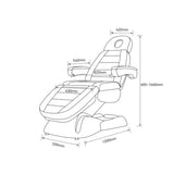 Manufakturo Grace Bare Blush The Complete Salon Set - Beauty Bed, Chair, Moonlight & Trolley - dimensions and measurements shown