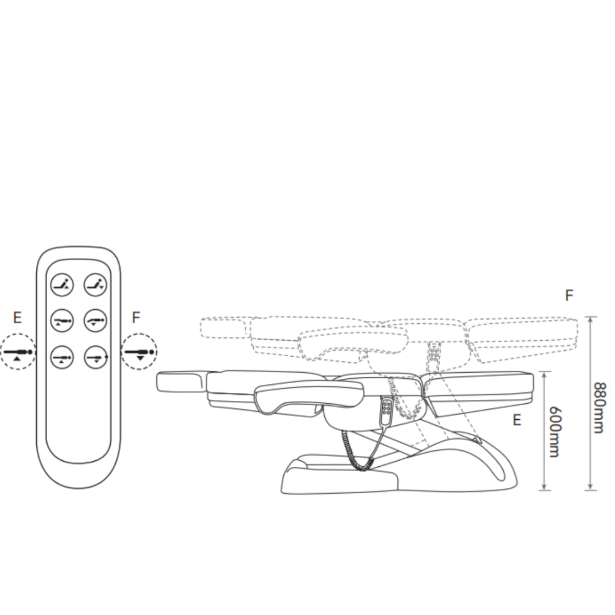 Manufakturo Grace White The Complete Salon Set - Beauty Bed, Chair, Moonlight & Trolley - dimensions and measurements shown