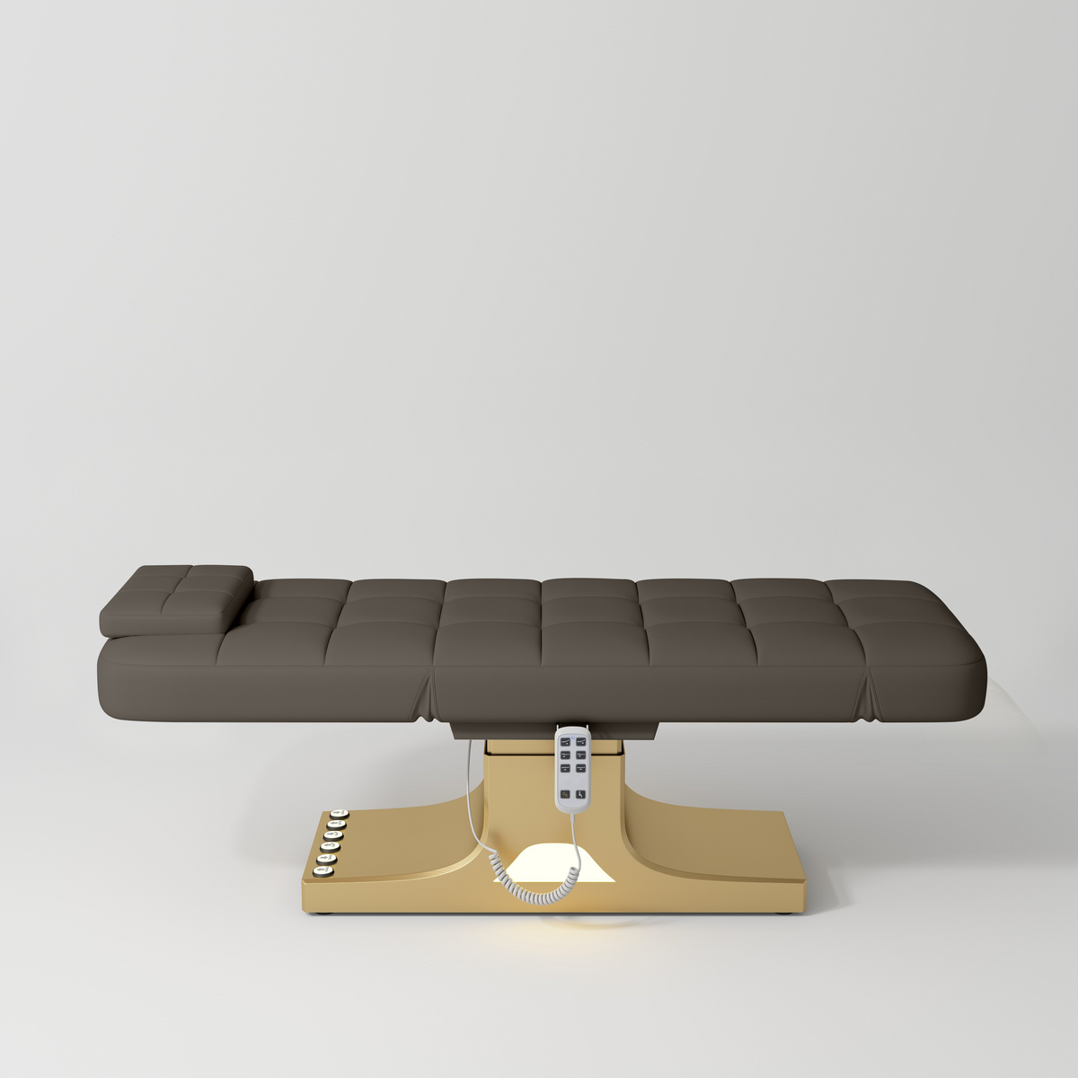 Manufakturo Saphir version A Cocoa Mocha - 4-Piece Beauty Studio Set: Luxury Bed, Chair, Lamp & Trolley - close-up of a construction detail