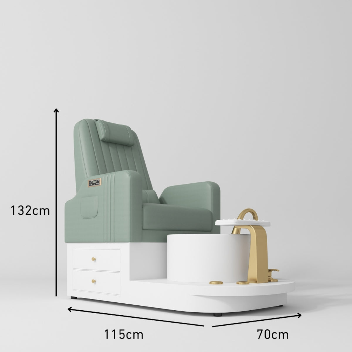 Manufakturo Noémie Luxury Electric Pedicure Chair with Matching Stool - Massage Backrest, Gold Tap, Olive - close-up of a construction detail