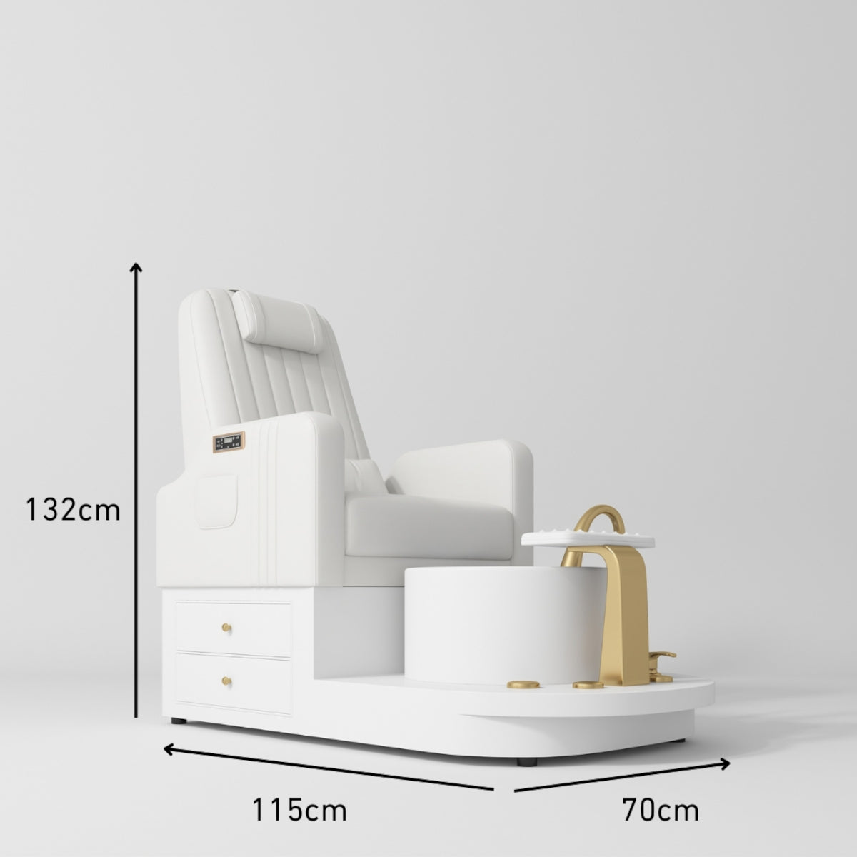 Manufakturo Noémie Luxury Electric Pedicure Chair with Matching Stool - Massage Backrest, Gold Tap, White - close-up of a construction detail