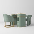 Manufakturo Glam Station Manicure Set With Dust Extractor & Two Chairs - Olive - coordinated furniture pieces arranged on a white background